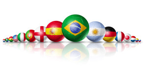 Soccer football balls group with teams flags / brazil soccer world cup 2014 symbol. isolated on white. Soccer football balls group with teams